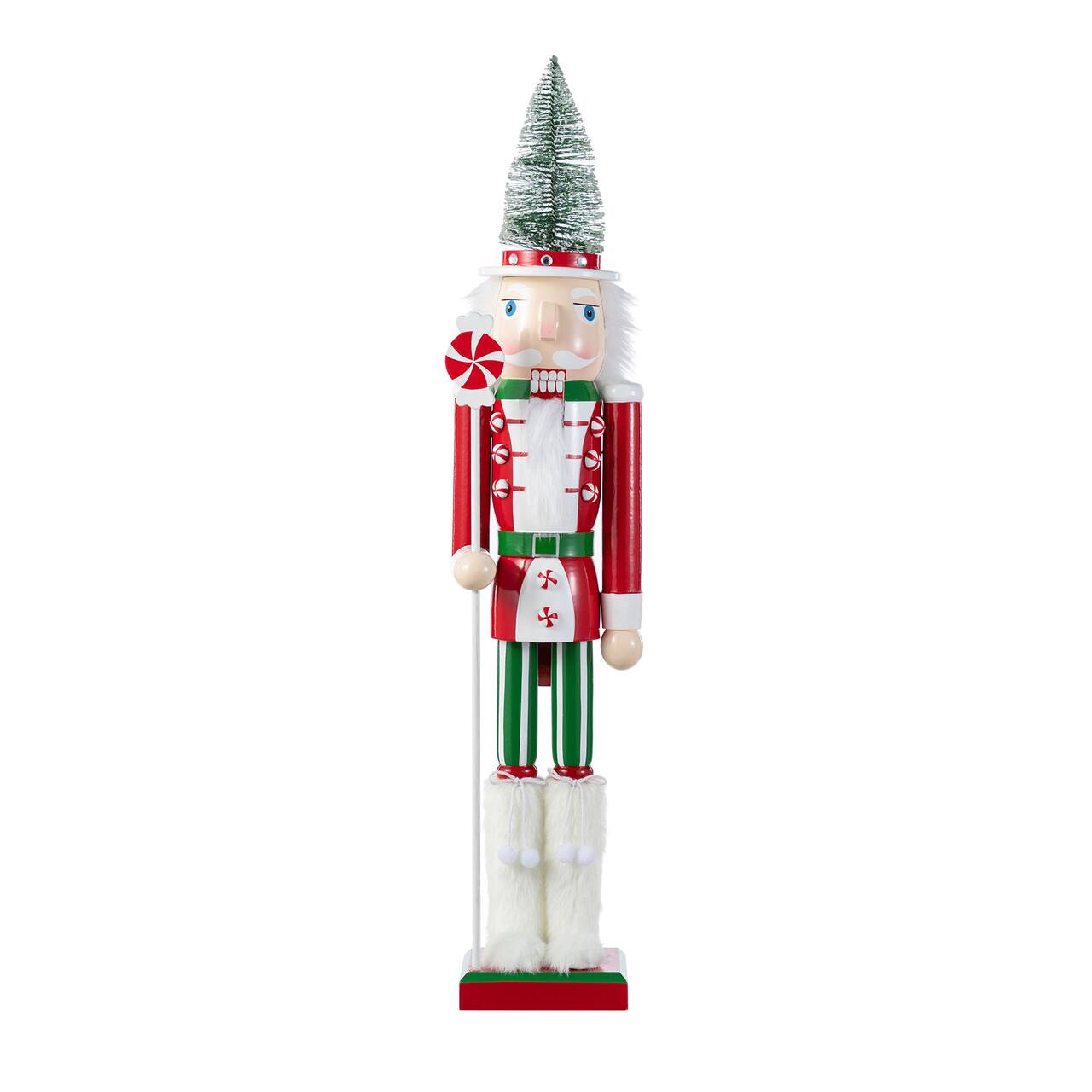 Glitzhome® 26"H Wooden Christmas Green Brush Tree Nutcracker
